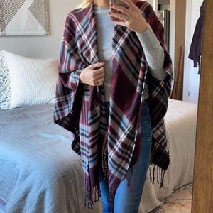 Treasure & Bond Plaid Fringe Cape